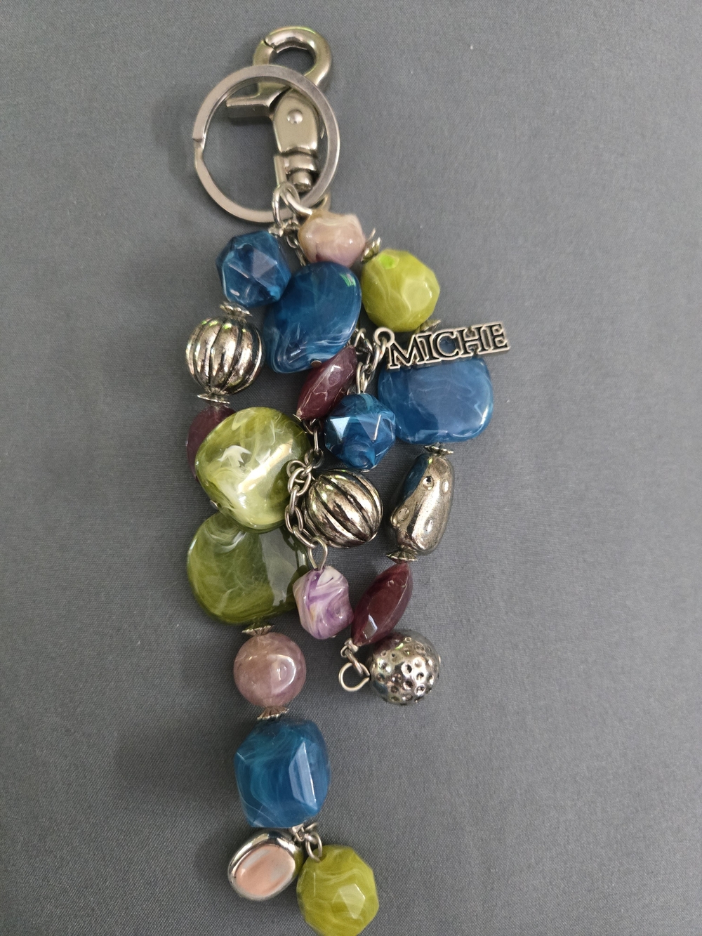 Vintage Miche Multicolor Beaded Charm Keychain with Silver Accents